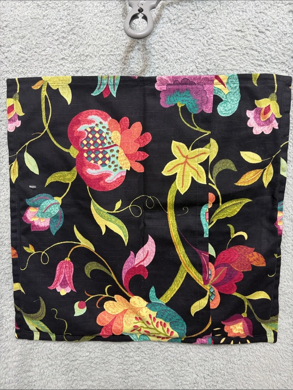 Black Floral pillowcases with Multicolor faux Embroidery, set of two.